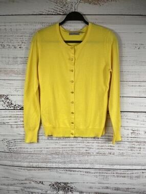 Jason Maxwell Cardigan Sweater Womens Medium Yellow Button Front Crewneck